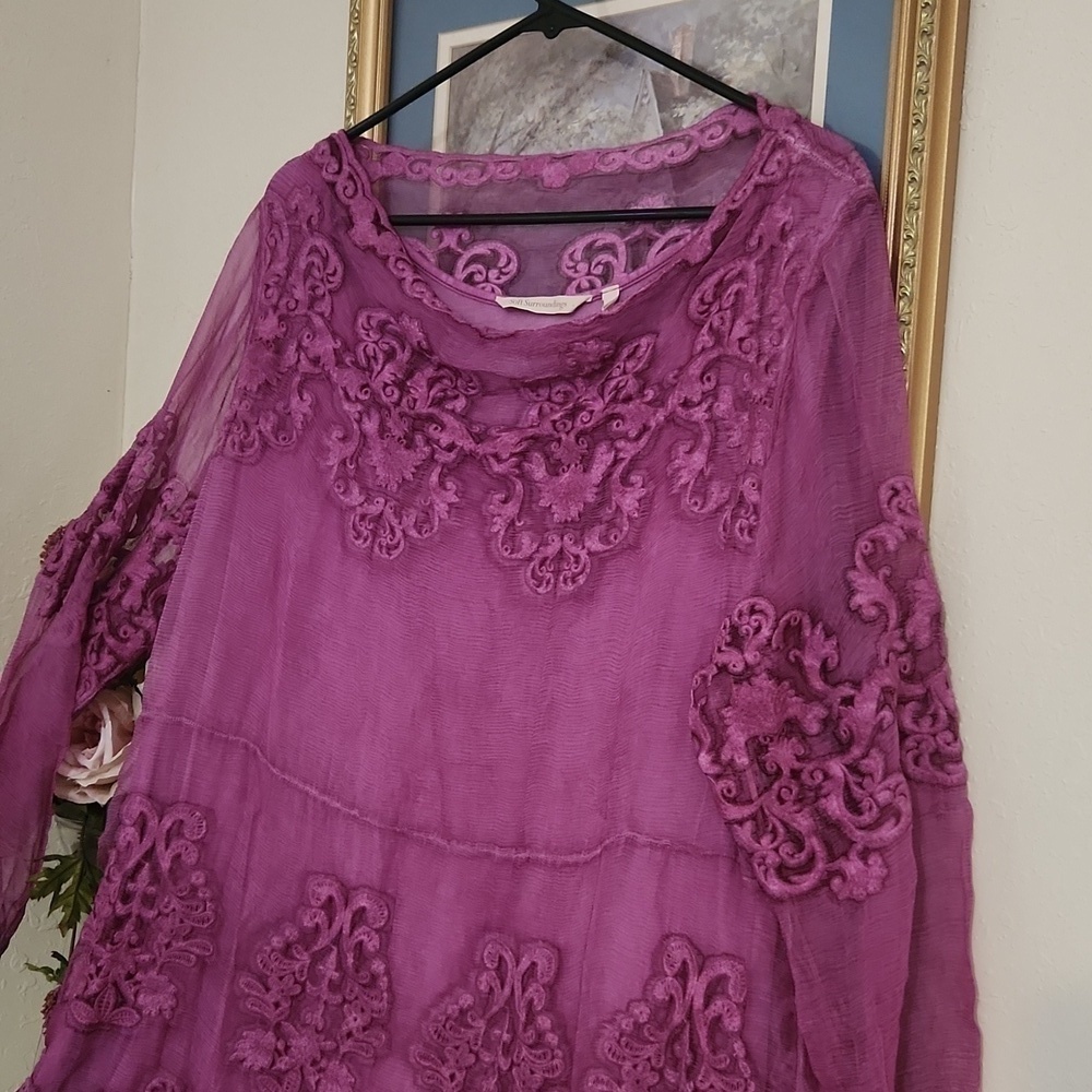 Soft Surroundings Hermosa Silk Tunic Dress P Large Plumberry Holidays Luxury - Picture 3 of 16